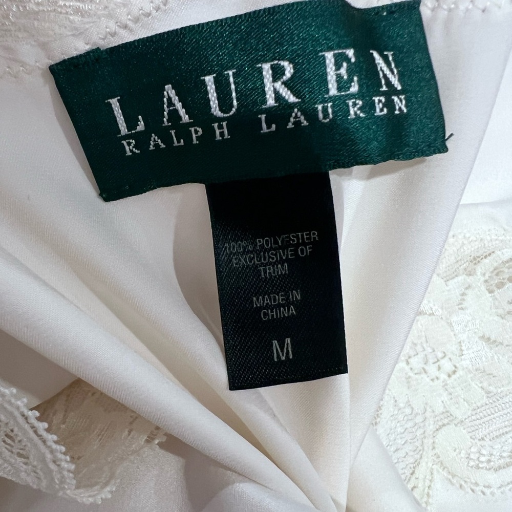 Lauren Ralph Lauren Ivory Satin Wrap Robe With Lace Size M - Picture 5 of 6